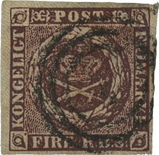 Danmark 1853 - AFA 1 IIb - Mørk rødbrun - Stemplet