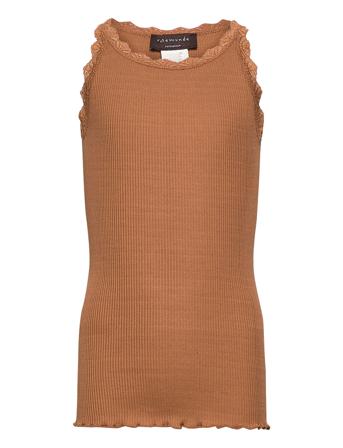 Silk Top W/ Lace T-shirts Sleeveless Ruskea Rosemunde Kids