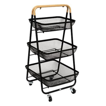 Mayaj 3-etagers rullevogn i metal og sort træ