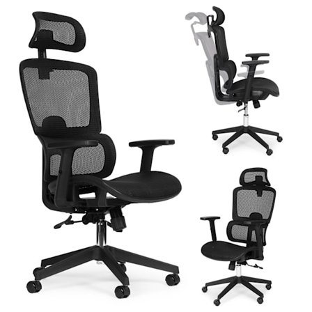 Ergonomisk svart kontorsstol med justerbar höjd och nätrygg