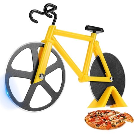 Cykelpizzaskärare - Roliga inflyttningspresenter till män - Cykelpizzaskärare - Coola presenter till köket - Pizzaskärare i rostfritt stål - (Gul