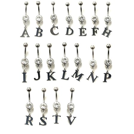 Navelpiercing i 316L stål med bokstav i stål som håller färg livet ut