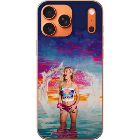 Kompatibel Mobilcover til Apple iPhone 17 Pro Max Blond kvinde i farverigt strandtøj, der leger i havet ved solnedgang