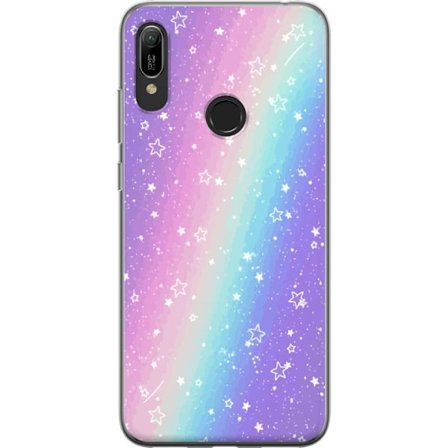 Kompatibelt Mobildeksel til Huawei Y6 (2019) Rainbow-farget pastellbakgrunn med hvite stjerner og gnistrende prikker i myk overgang