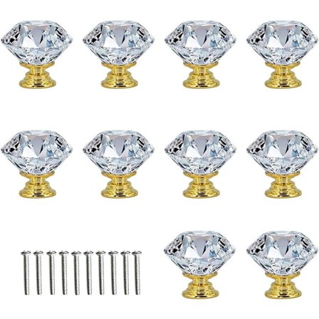10 stk Dørhåndtak Knopper Transparent Diamant Krystall Glass Do