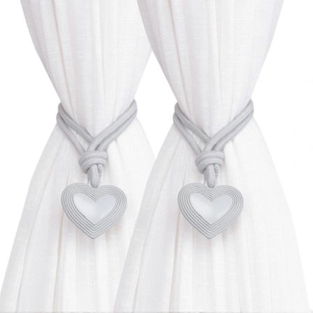 Moderne flettede tau gardinbånd med hjerteanheng, 2-pakning, rustikke draperiholdere, interiørdekorasjoner Lys grå