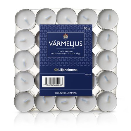 LILJEHOLMENS Värmeljus Stearin 6H 100/fp - Lyreco - Kök och servering - Ljus och tillbehör - Värmeljus