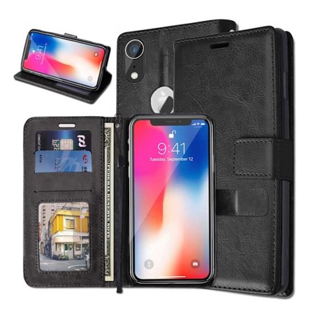 iPhone XR Plånboksfodral Svart Läder Skinn Fodral