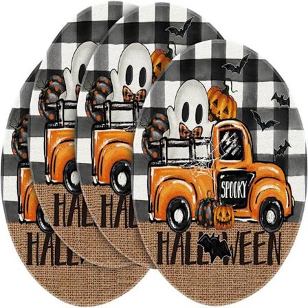 Halloween Pyöreät Pöytätabletit, 4 kpl, 35 cm, Musta ja Beige