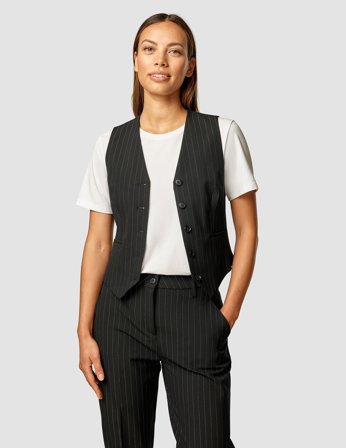 Shaping New Tomorrow - Dame - Women Essential Vest Short - Black Silver Pinstripe - Størrelse XXL
