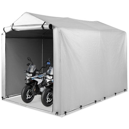 COSTWAY Utomhusförrådsbod 160x218x164 cm - Galvaniserat stål - Roll Up Ytterdörr - PE-överdrag - Motorcykelgaragetält - Ljusgrå