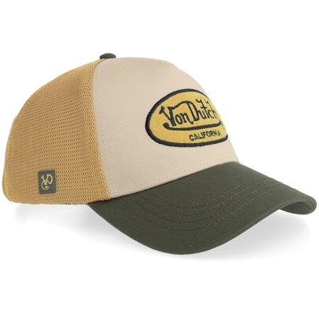 Von Dutch - Beige trucker Keps - Oval Patch Terry Brown/White/Green A-frame Trucker @ Hatstore