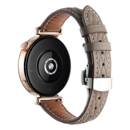 18 mm klockarmband Huawei Watch GT 5 Pro 42 mm / GT 5 41 mm / GT 4 41 mm / Garmin Venu 3S , Diamantmönstrat armband i äkta koskinn - Tan