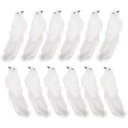 12-pakke Jul Kardinalfugle, Kunstig Simulationsskumfugl Hvide duer - 12 stykker