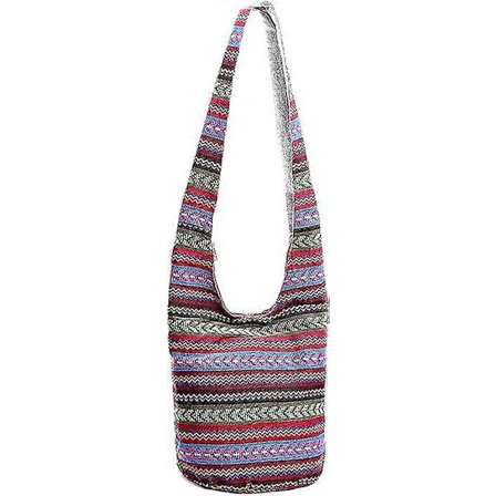 Olkalaukku naisille, boheemi kangas thaimaalainen käsintehty crossbody-laukku, etninen iso käsilaukku (viininpunainen)