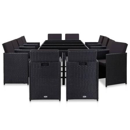 Vidaxl Matgrupp För Trädgården Med Dynor 13 Delar Konstrotting S Svart