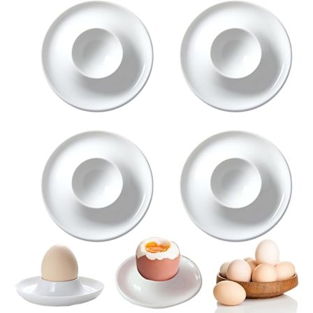 4 Stk. Porselen Eggkopp Eggeholder, Hvit Keramisk Eggkopp, Frokost Eggkoppbrett, Egnet for Hjemmekjøkken Restaurant Baking (Hvit)