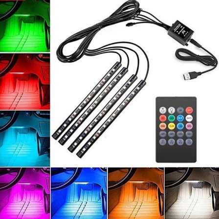 4x 12LED RGB bil interiør Atmosfär Footwell Strip Light