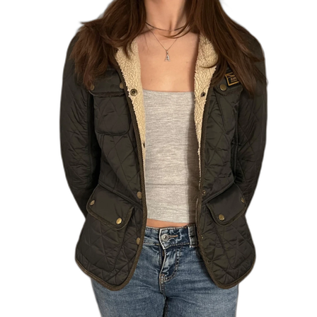 Grön quiltad jacka med teddyfoder