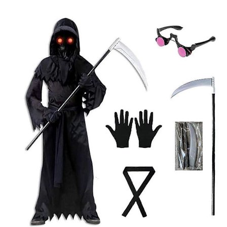 Halloween Cosplay Grim Reaper Lysende Kostyme Ljå Monster Mørk Messenger Spøkelseskostymesett _a