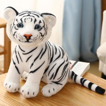 Søt plysjtigerdukke utstoppa tiger plysjleke ville zoo dyr sittende stilling tiger plysjleke ultramyk 23cm White(27cm)