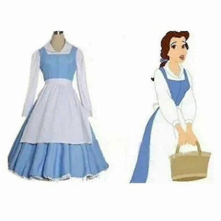 Belle Maid Klänning för Vuxna Skönheten och Odjuret Belle Blå Maid Klänning för Kvinnor Cosplay Kostym Halloween-lingling}