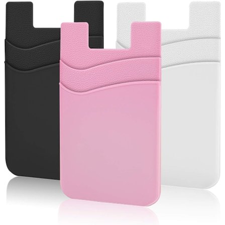 Telefonlomme, Klæb-på-pung Kreditkort Visitkortholder til bagsiden af telefonen Kompatibel med smartphones (Sort, Hvid, Pink/3 stk)