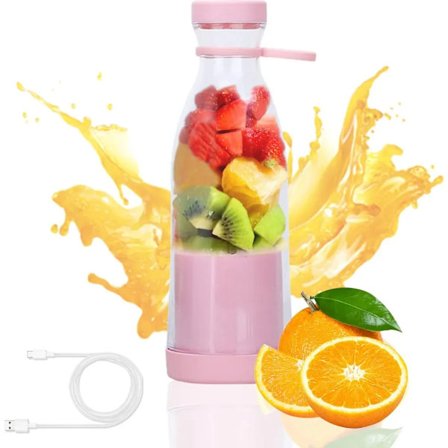 Smoothiemaskin, 380 ml Uppladdningsbar USB Bärbar Smoothie Blender för Shakes Juice Smoothies, Elektrisk Juiceflaska (Rosa)
