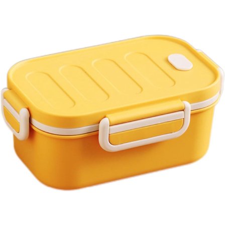Tiivis lounasrasia 1000 ml lokeroilla aikuisille ja lapsille - Kaksikerroksinen bento-rasia kouluun, toimistoon, piknikille - Keltainen