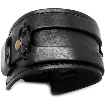 (Musta) Power-rannekoru - BOBIJOO Jewelry - Aitoa mustaa nahkaa - Säädettävä - Metalliniitit - 45mm leveä