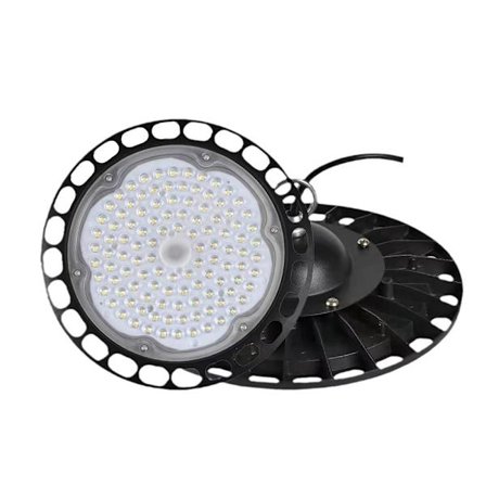 100W UFO LED Hallivalaisin | 120° leveä valokeila, 6500K viileä valkoinen, mattamusta ilmailualumiini ja akryylilinssi jäähdytyspuhaltimella - CJY