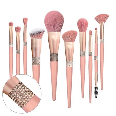 Glitter Makeup Borstar - 10 st kosmetiska borstar Set Bling Crystal Rosa Makeup Borstar Set - Premium Syntetisk Foundation Puder Concealers
