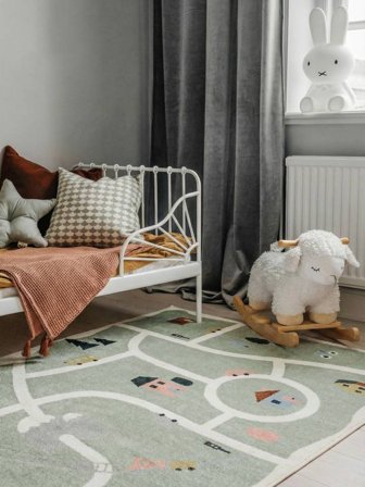 Road Map Tappeto Bambini Lavable 100X160 Piccolo Verde/Multicolore Motivo Stradale Giocoso