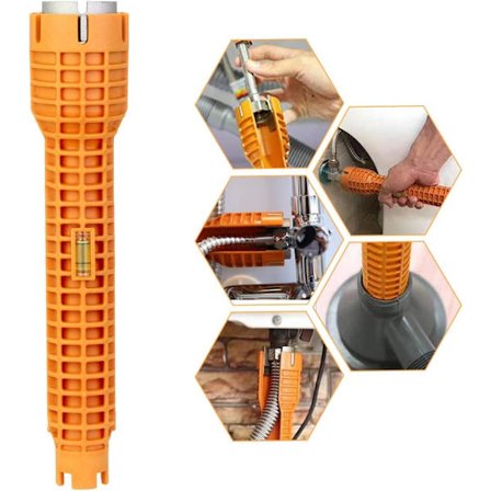 Multifunksjonsrørnøkkel, verktøy for montering av kran og vask