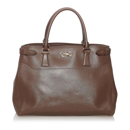 Salvatore Ferragamo Pre-owned Gancini Leather Tote Taske Leather Calf Brun, Dame Vintage Tasker, Størrelse: ONE Size