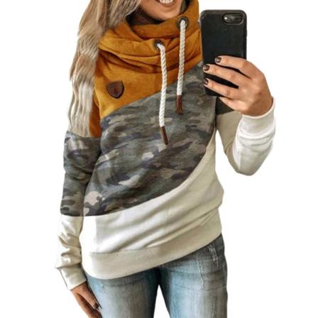 Hettegenser for kvinner med rullekrave genser hettegenser sports camo genser Camouflage + yellow 2XL