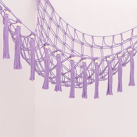 Pehmolelu Riippumatto Ripustettava (Violetti) - Tupsureunainen Lelu Riippumatto Puuhelmitupsulla - Pehmolelujen Järjestäjä, Suuri Sarvi Pehmolelu 