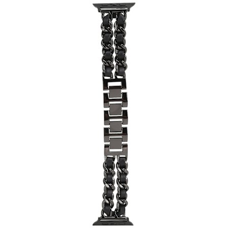 Armband i rostfritt stål och konstläder för IOS Watch 6 Svart+Svart 38/40mm
