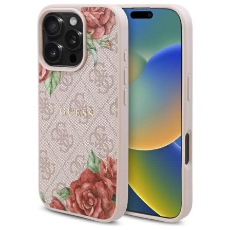 Guess GUHMP16LP4ROPEMCP iPhone 16 Pro 6,3" rosa/rosa hardcase 4G Flowers Print MagSafe