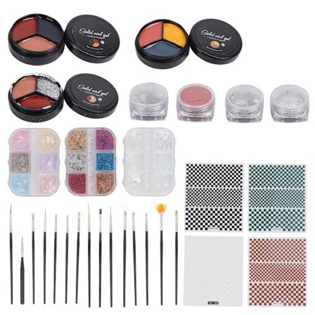 29st Nagelkonst Kit Gel Polish Glitter Paljetter Klistermärken Borstar Set för Nagelkonstnärer