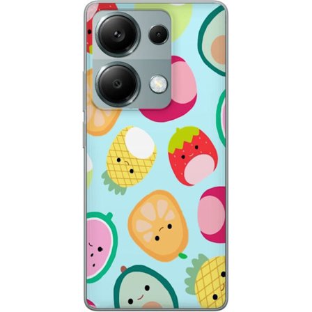 Yhteensopiva Puhelinkuori Xiaomi Redmi Note 13 Pro 4G Kawaii-hedelmien kuvioita, kuten mansikkaa, sitruunaa, ananasta ja avokadoa vaaleansinisellä tau