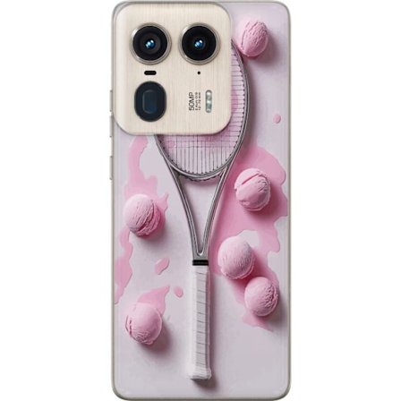 Kompatibel Mobilcover til Motorola Motorola Edge 50 Ultra Rosa glaskugler og tennisketsjer i et kreativt stillbillede med legende popfølelse og moder