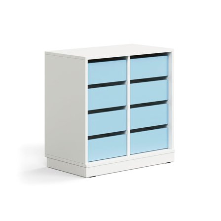 Schüleraufbewahrung CASPER, 8 Schubladen, Sockel, weiß/himmelblau