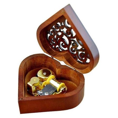 F-Sydämenmuotoinen vintage-puusta veistetty mekaaninen soittorasia, vedettävä soittorasia, joulu/syntymäpäivä/ystävänpäivä