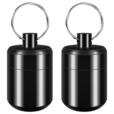 Piller Nyckelring Hållare - Liten Vattentät Pillerburk Nyckelring, Portabel Ringhållare, Plånboksnyckelring (Svart, Set med 2)