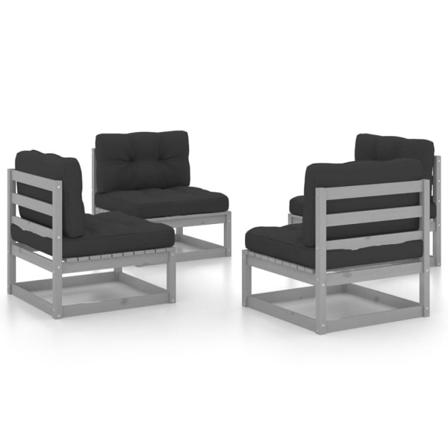 Vidaxl Loungegrupp Med Dynor 4 Delar Massiv Furu Grå