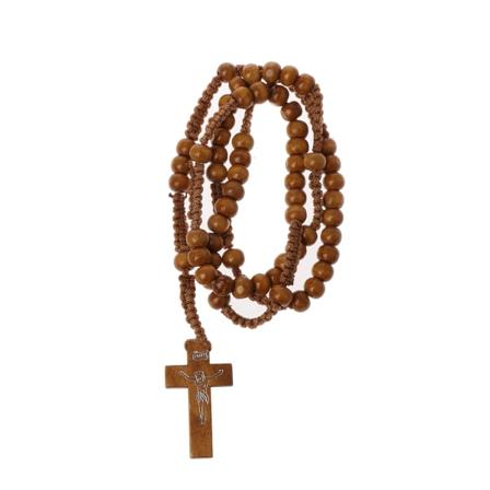 Katolska träpärlor Rosenkranshalsband med Jesus avtryck för korsreligiösa smycken Souvenirpresent för unisex män kvinnor 04 light brown