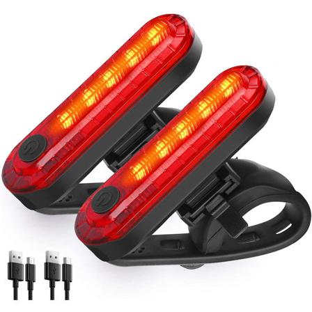 LED Baklykta för Cykel, 2-pack, Super Ljusstark, USB Laddningsbar