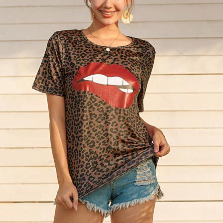 Dam Läppmönster Tunika Blus Color Block T-shirt