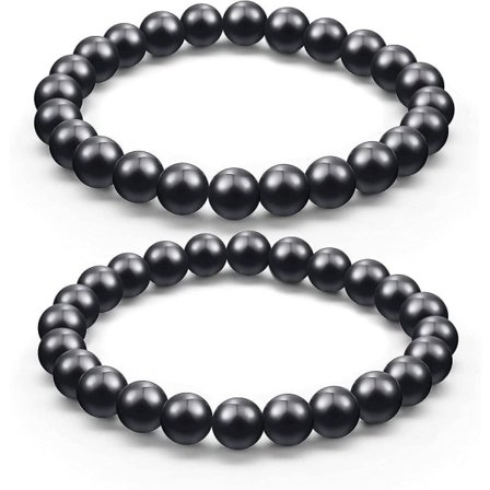 2 stk. Shungit Armbånd med 8 mm Shungit Perler EMF Krystalbeskyttelse Krystalenergi Elastiske Sten Armbånd til Mænd Kvinder